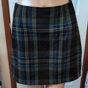 Limited America Wool Blend Classic Tartan Mini Skirt in Black, Blue, and Green